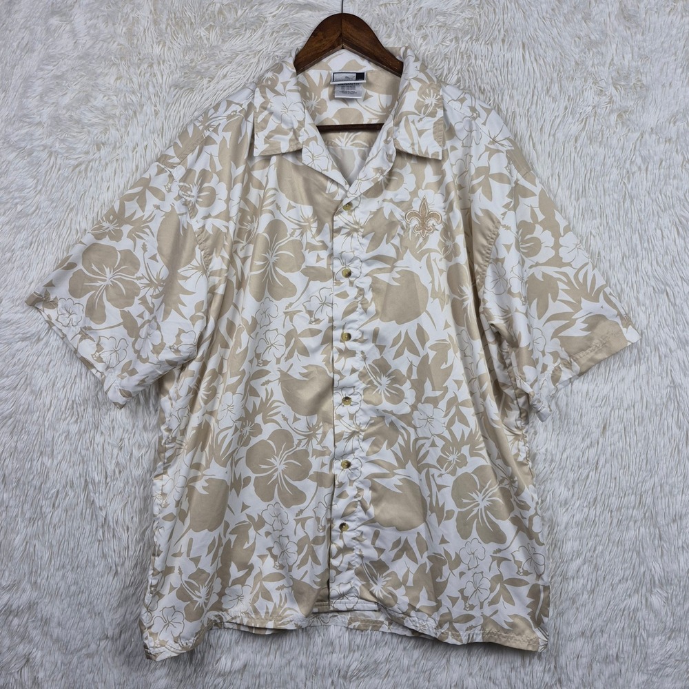 Vtg Puma New Orleans Saints Hawaiian Shirt Mens 2XL Floral Fleur-de-lis Y2K
